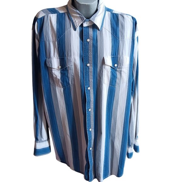 XXL Vintage Wrangler Western Shirt Cowboy Striped Pearl Snaps 1990's Bangladesh - Picture 2 of 8